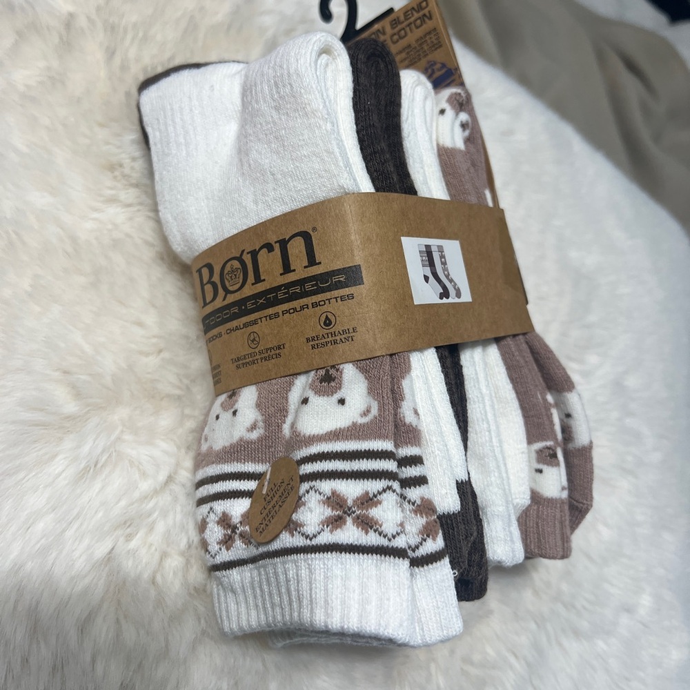 Born Patterned Cotton Socks - White, Brown, Tan